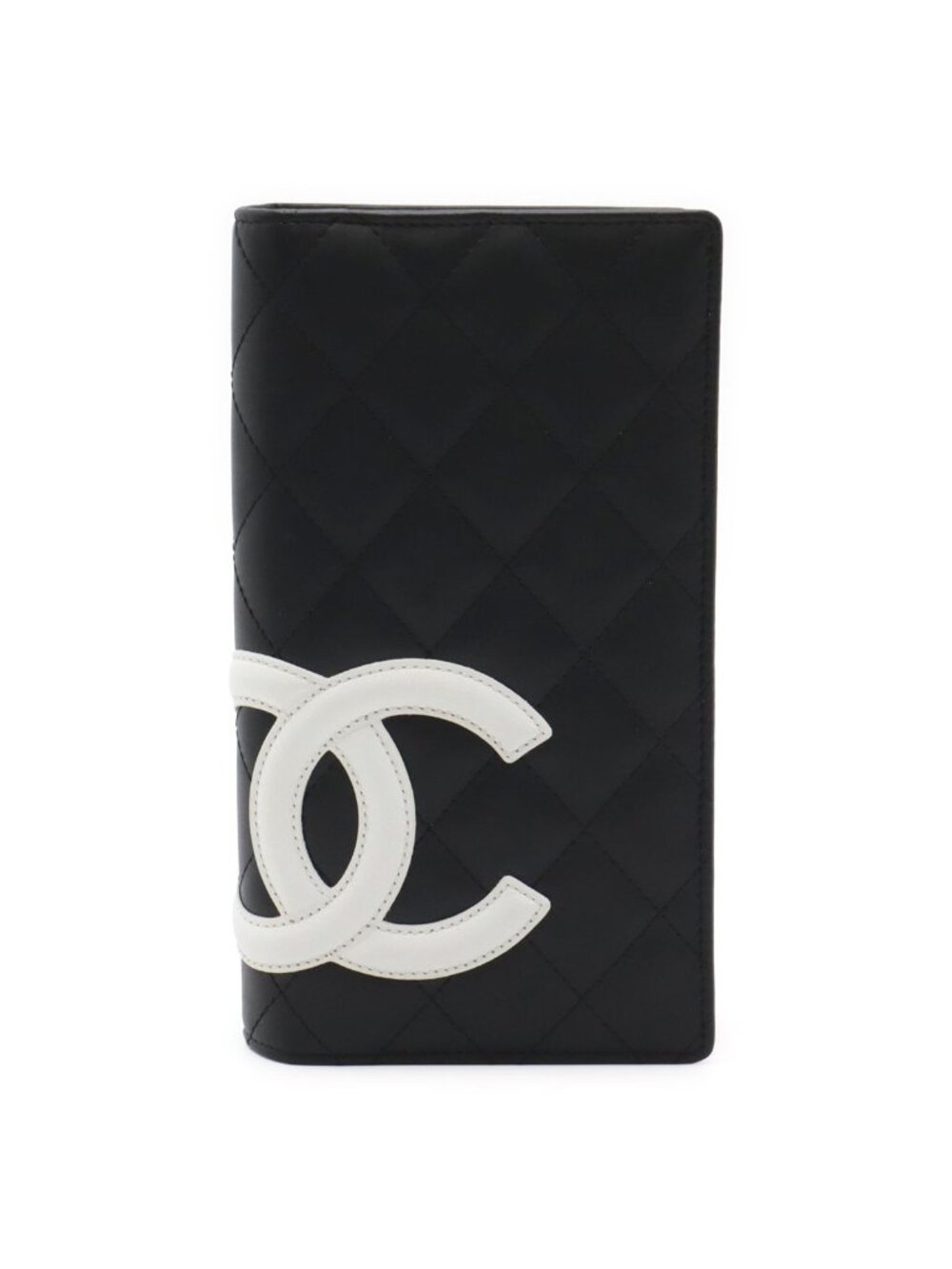 Chanel Cambon Line CC Logo Bifold Wallet Leather Soft Calf Black White Pink